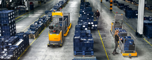 Automated forklifts in use at a warehouse